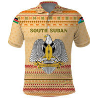 South Sudan Christmas Polo Shirt with Beige Tribal Pattern, National Emblem, and Green Star Motif - Wonder Print Shop