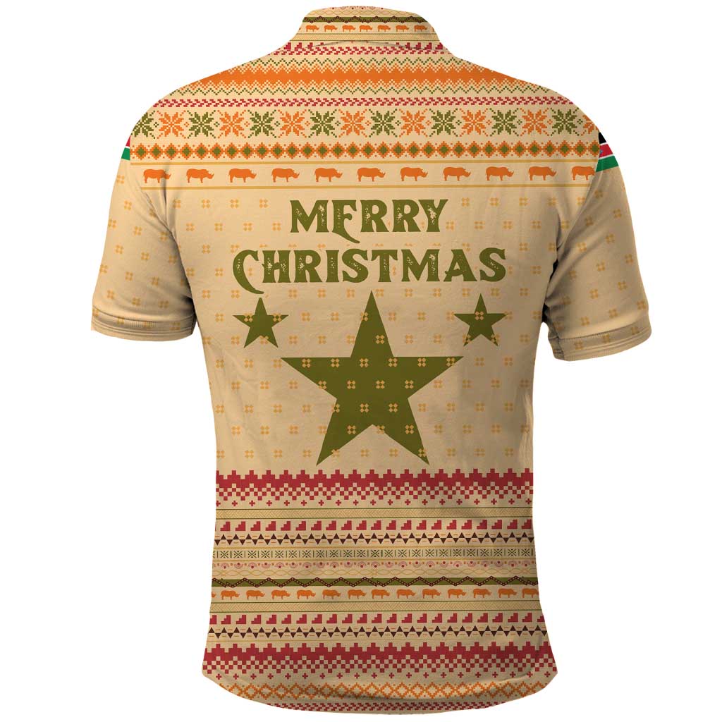 South Sudan Christmas Polo Shirt with Beige Tribal Pattern, National Emblem, and Green Star Motif - Wonder Print Shop