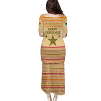 South Sudan Christmas Puletasi with Beige Tribal Pattern, National Emblem, and Green Star Motif - Wonder Print Shop