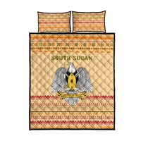 South Sudan Christmas Quilt Bed Set with Beige Tribal Pattern, National Emblem, and Green Star Motif - Wonder Print Shop