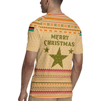 South Sudan Christmas Rugby Jersey with Beige Tribal Pattern, National Emblem, and Green Star Motif - Wonder Print Shop