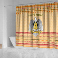 South Sudan Christmas Shower Curtain with Beige Tribal Pattern, National Emblem, and Green Star Motif - Wonder Print Shop