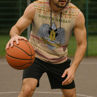 South Sudan Christmas Sleeveless Hoodie with Beige Tribal Pattern, National Emblem, and Green Star Motif - Wonder Print Shop