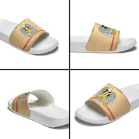 South Sudan Christmas Slide Sandals with Beige Tribal Pattern, National Emblem, and Green Star Motif - Wonder Print Shop