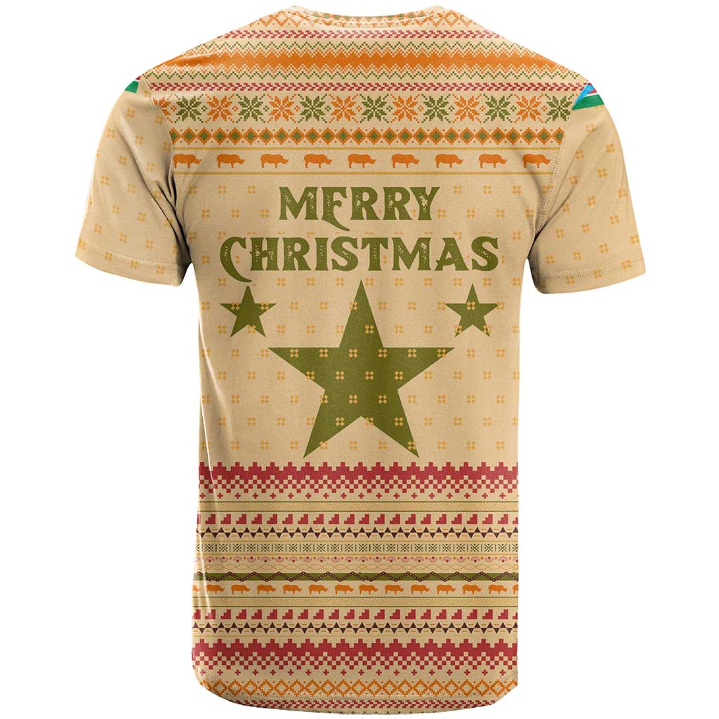 South Sudan Christmas T Shirt with Beige Tribal Pattern, National Emblem, and Green Star Motif - Wonder Print Shop