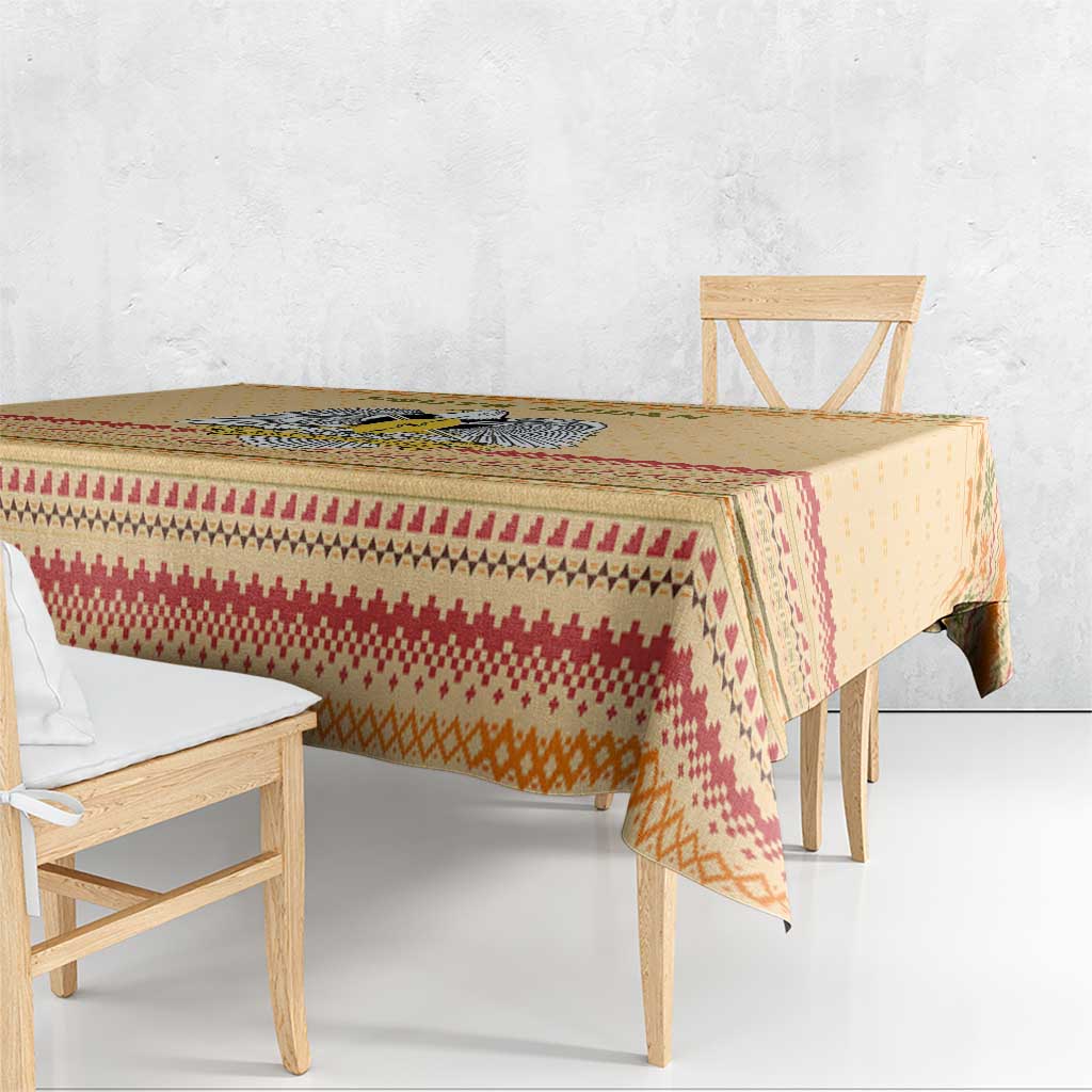 South Sudan Christmas Tablecloth with Beige Tribal Pattern, National Emblem, and Green Star Motif - Wonder Print Shop