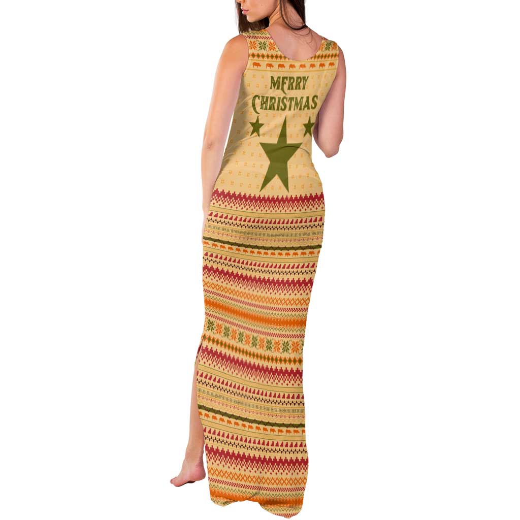 South Sudan Christmas Tank Maxi Dress with Beige Tribal Pattern, National Emblem, and Green Star Motif - Wonder Print Shop