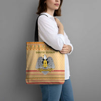 South Sudan Christmas Tote Bag with Beige Tribal Pattern, National Emblem, and Green Star Motif - Wonder Print Shop