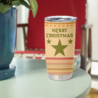 South Sudan Christmas Tumbler Cup with Beige Tribal Pattern, National Emblem, and Green Star Motif - Wonder Print Shop