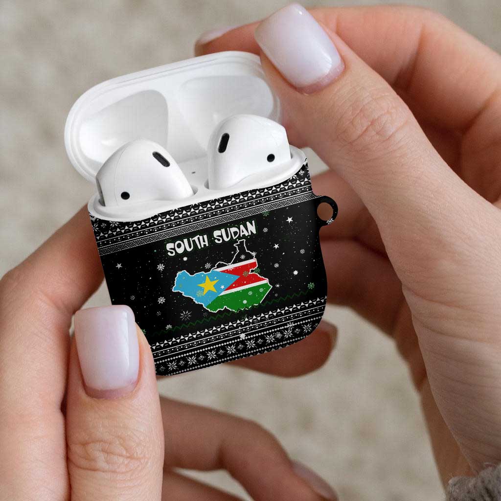 South Sudan Christmas AirPods Case with National Map, Flag Colors, and Sleeping Rhino Motif - Wonder Print Shop