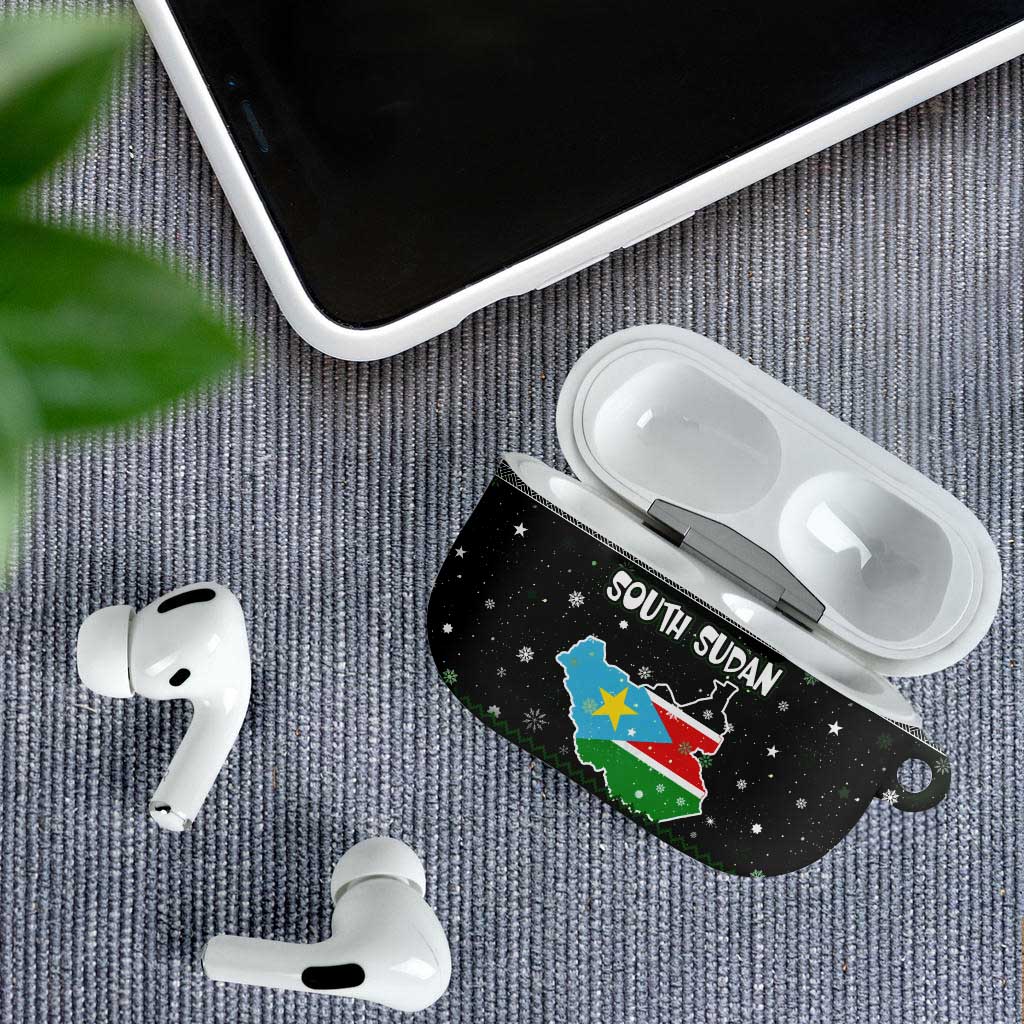 South Sudan Christmas AirPods Case with National Map, Flag Colors, and Sleeping Rhino Motif - Wonder Print Shop