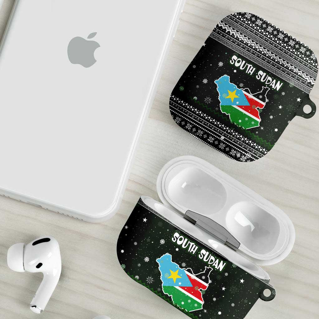 South Sudan Christmas AirPods Case with National Map, Flag Colors, and Sleeping Rhino Motif - Wonder Print Shop