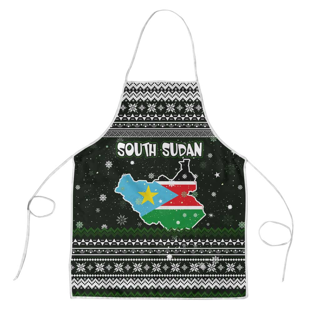 South Sudan Christmas Apron with National Map, Flag Colors, and Sleeping Rhino Motif - Wonder Print Shop