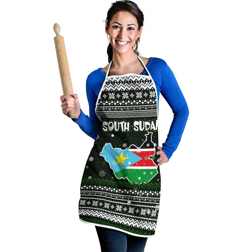 South Sudan Christmas Apron with National Map, Flag Colors, and Sleeping Rhino Motif - Wonder Print Shop