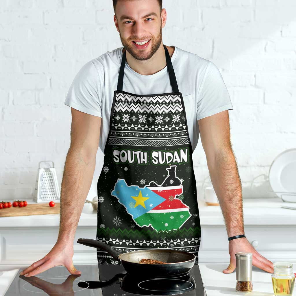 South Sudan Christmas Apron with National Map, Flag Colors, and Sleeping Rhino Motif - Wonder Print Shop