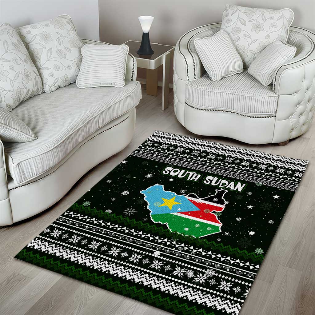 South Sudan Christmas Area Rug with National Map, Flag Colors, and Sleeping Rhino Motif - Wonder Print Shop