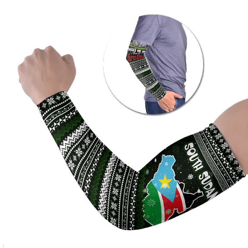 South Sudan Christmas Arm Sleeves with National Map, Flag Colors, and Sleeping Rhino Motif - Wonder Print Shop