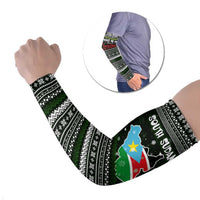 South Sudan Christmas Arm Sleeves with National Map, Flag Colors, and Sleeping Rhino Motif - Wonder Print Shop