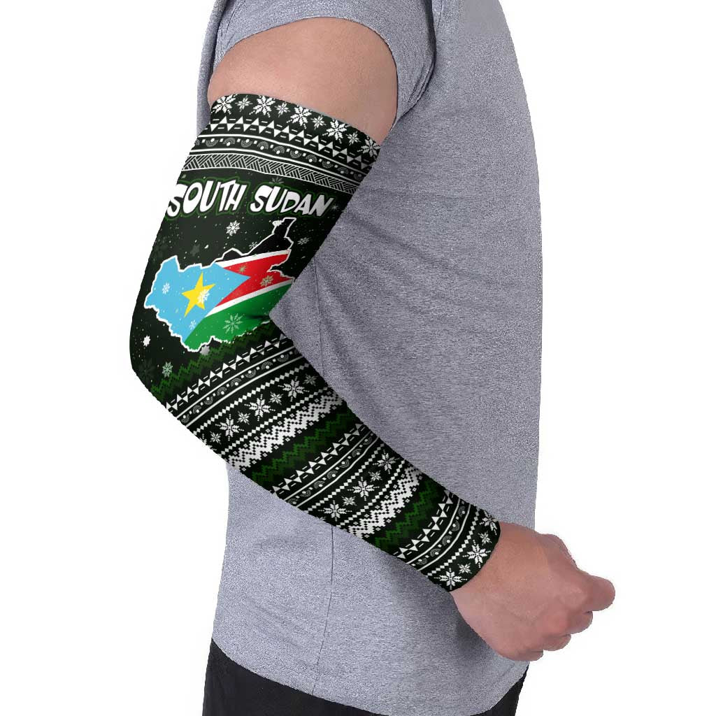 South Sudan Christmas Arm Sleeves with National Map, Flag Colors, and Sleeping Rhino Motif - Wonder Print Shop