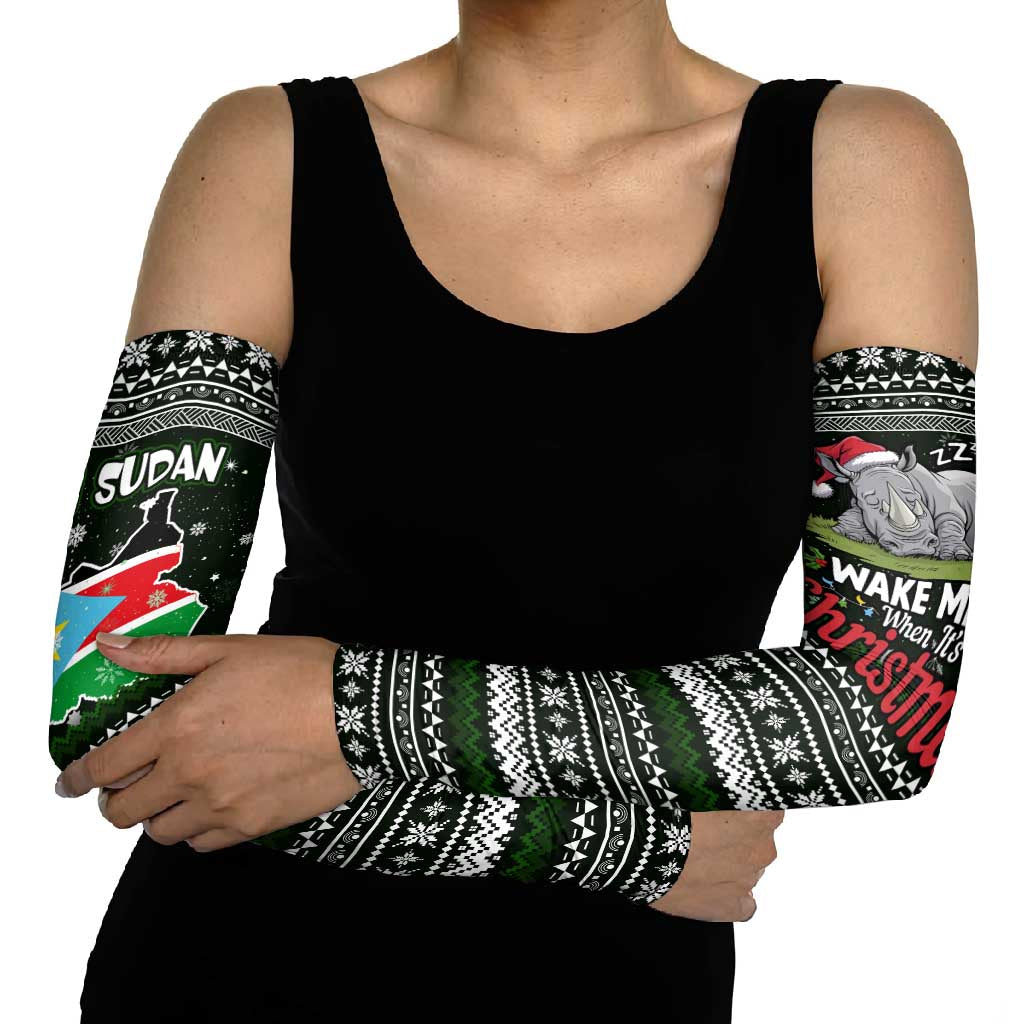 South Sudan Christmas Arm Sleeves with National Map, Flag Colors, and Sleeping Rhino Motif - Wonder Print Shop