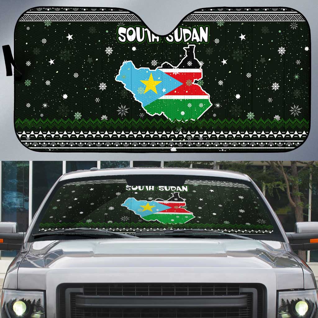 South Sudan Christmas Auto Sun Shade with National Map, Flag Colors, and Sleeping Rhino Motif - Wonder Print Shop