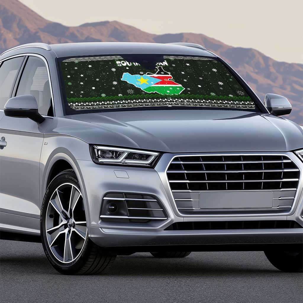 South Sudan Christmas Auto Sun Shade with National Map, Flag Colors, and Sleeping Rhino Motif - Wonder Print Shop