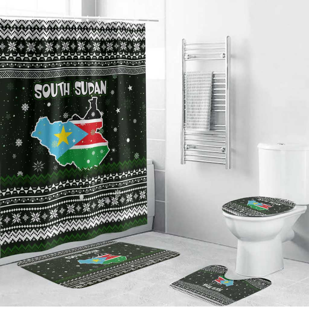 South Sudan Christmas Bathroom Set with National Map, Flag Colors, and Sleeping Rhino Motif - Wonder Print Shop