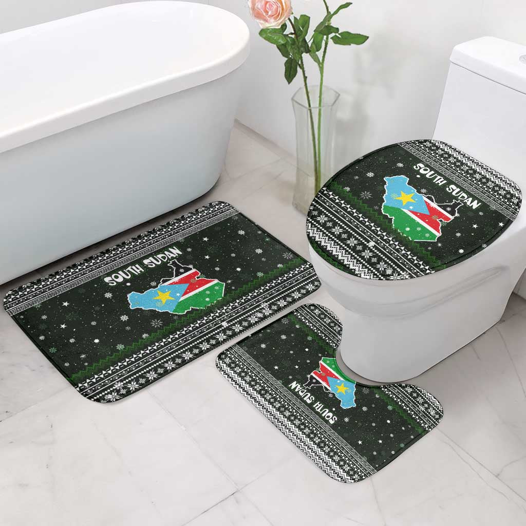 South Sudan Christmas Bathroom Set with National Map, Flag Colors, and Sleeping Rhino Motif - Wonder Print Shop