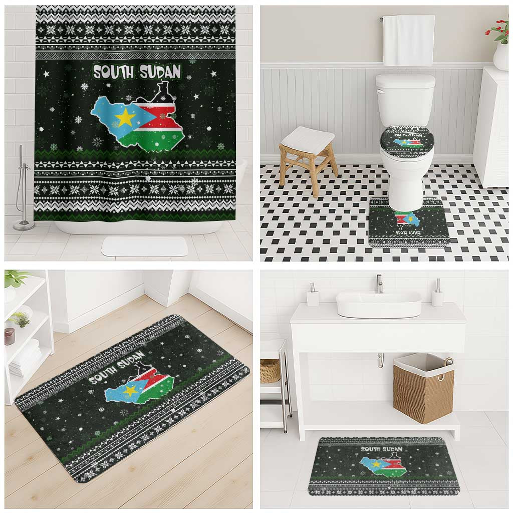 South Sudan Christmas Bathroom Set with National Map, Flag Colors, and Sleeping Rhino Motif - Wonder Print Shop
