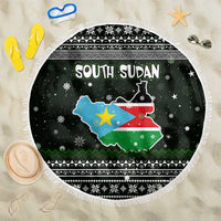 South Sudan Christmas Beach Blanket with National Map, Flag Colors, and Sleeping Rhino Motif - Wonder Print Shop