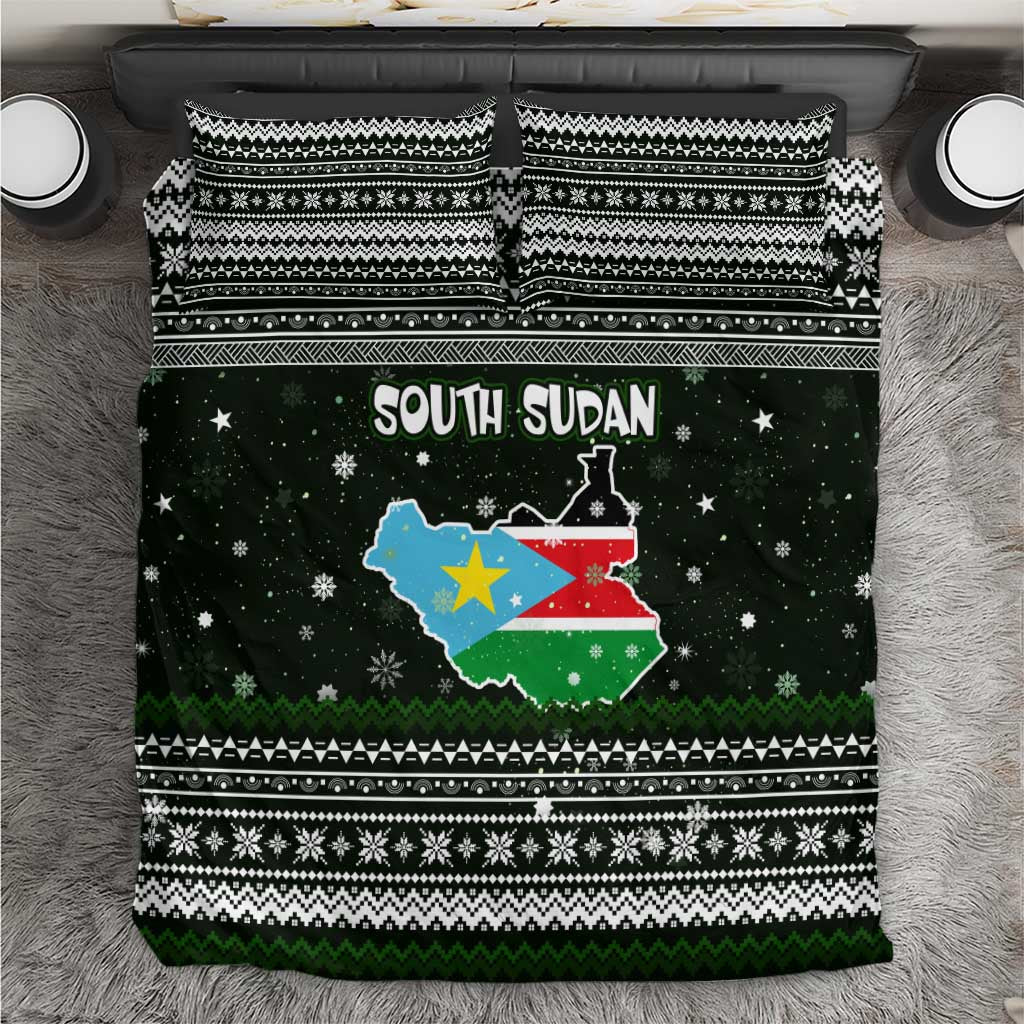 South Sudan Christmas Bedding Set with National Map, Flag Colors, and Sleeping Rhino Motif - Wonder Print Shop