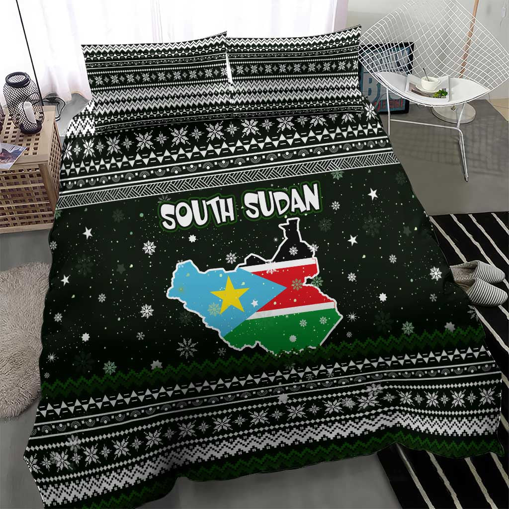 South Sudan Christmas Bedding Set with National Map, Flag Colors, and Sleeping Rhino Motif - Wonder Print Shop