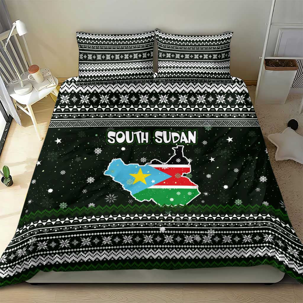 South Sudan Christmas Bedding Set with National Map, Flag Colors, and Sleeping Rhino Motif - Wonder Print Shop