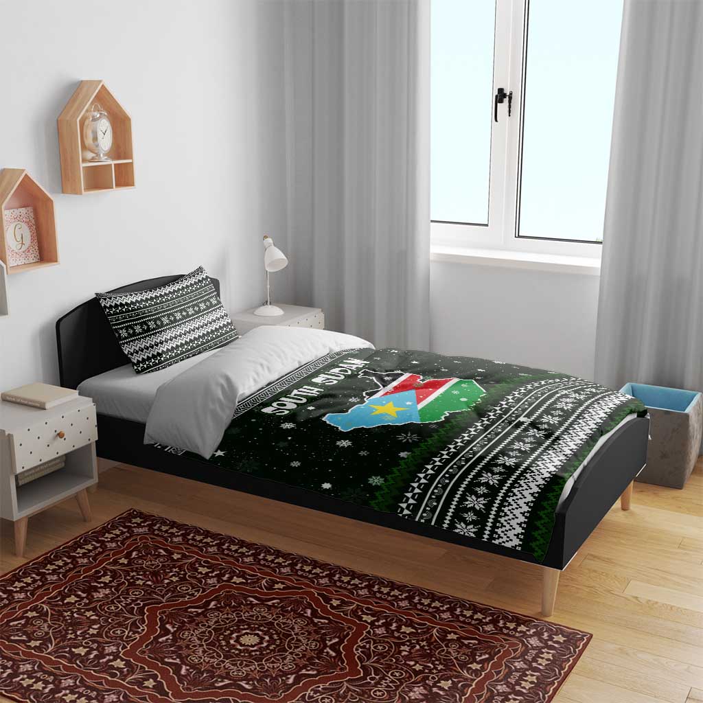 South Sudan Christmas Bedding Set with National Map, Flag Colors, and Sleeping Rhino Motif - Wonder Print Shop