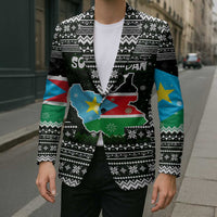 South Sudan Christmas Blazer with National Map, Flag Colors, and Sleeping Rhino Motif - Wonder Print Shop
