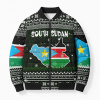 South Sudan Christmas Bomber Puffer Jacket with National Map, Flag Colors, and Sleeping Rhino Motif - Wonder Print Shop