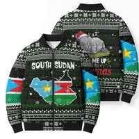 South Sudan Christmas Bomber Puffer Jacket with National Map, Flag Colors, and Sleeping Rhino Motif - Wonder Print Shop
