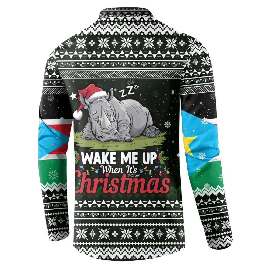 South Sudan Christmas Button Sweatshirt with National Map, Flag Colors, and Sleeping Rhino Motif - Wonder Print Shop