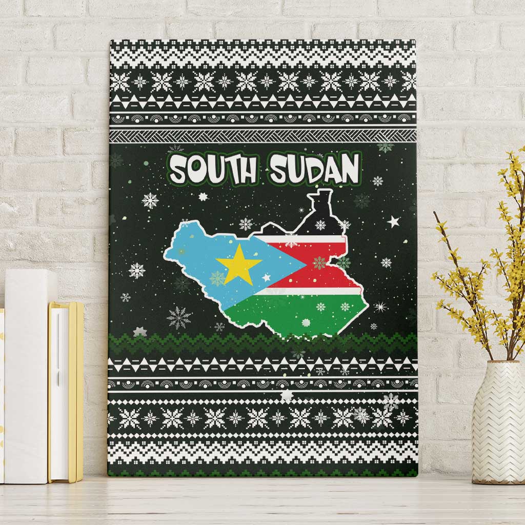 South Sudan Christmas Canvas Wall Art with National Map, Flag Colors, and Sleeping Rhino Motif - Wonder Print Shop