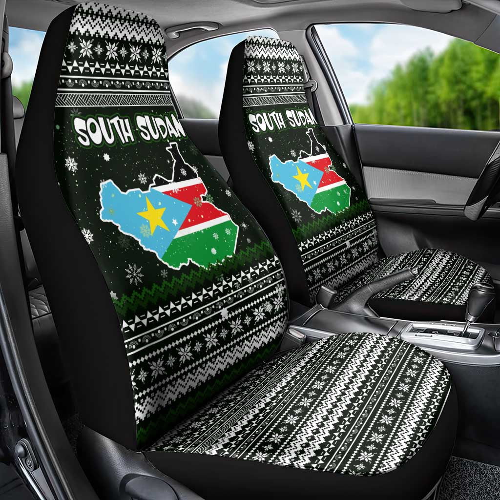 South Sudan Christmas Car Seat Cover with National Map, Flag Colors, and Sleeping Rhino Motif - Wonder Print Shop
