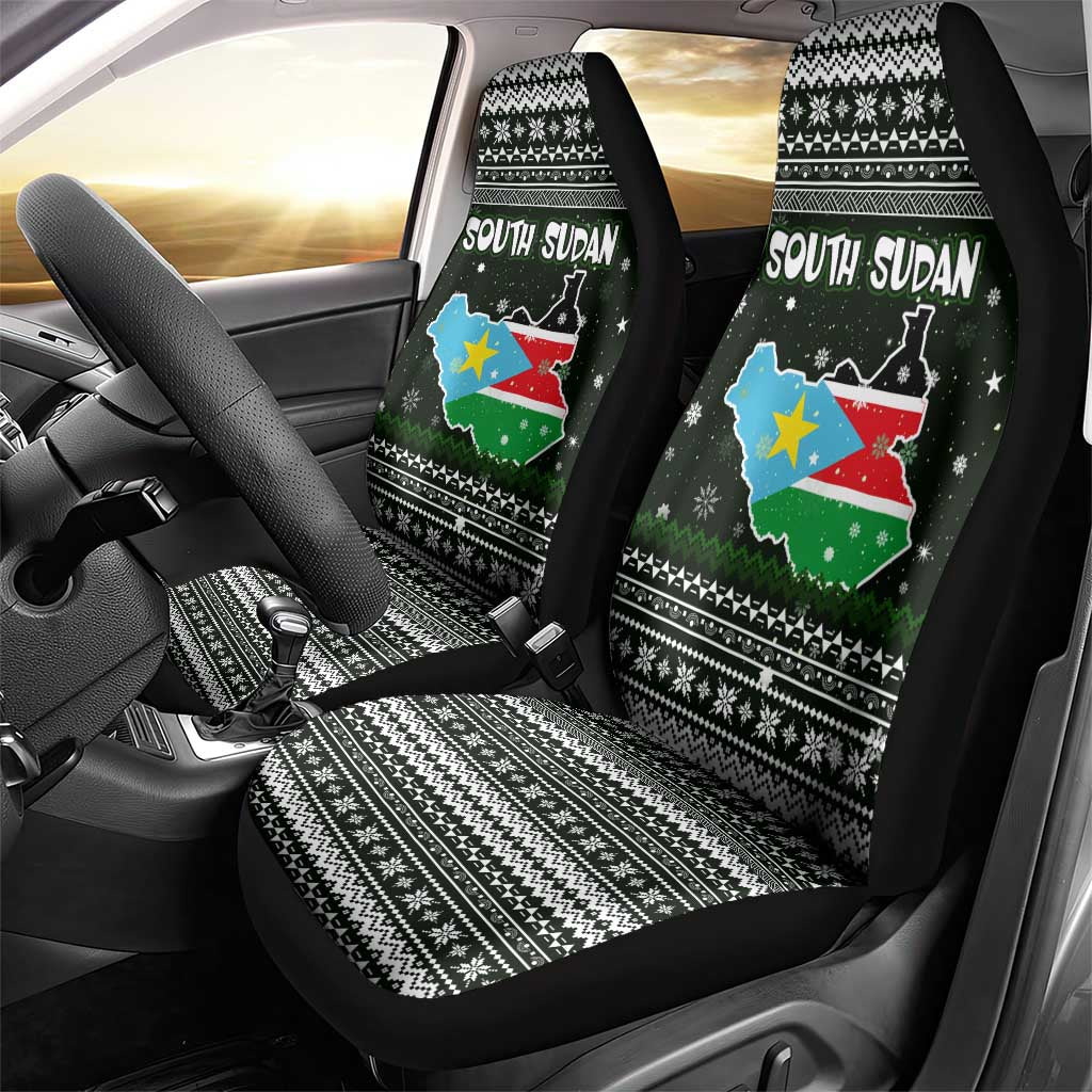 South Sudan Christmas Car Seat Cover with National Map, Flag Colors, and Sleeping Rhino Motif - Wonder Print Shop