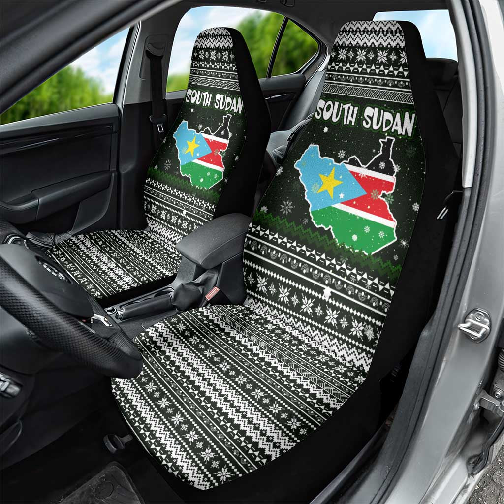 South Sudan Christmas Car Seat Cover with National Map, Flag Colors, and Sleeping Rhino Motif - Wonder Print Shop