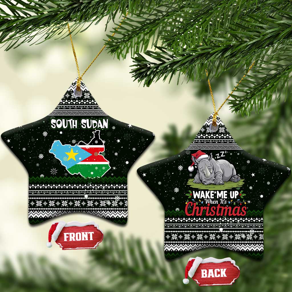South Sudan Christmas Ceramic Ornament with National Map, Flag Colors, and Sleeping Rhino Motif - Wonder Print Shop