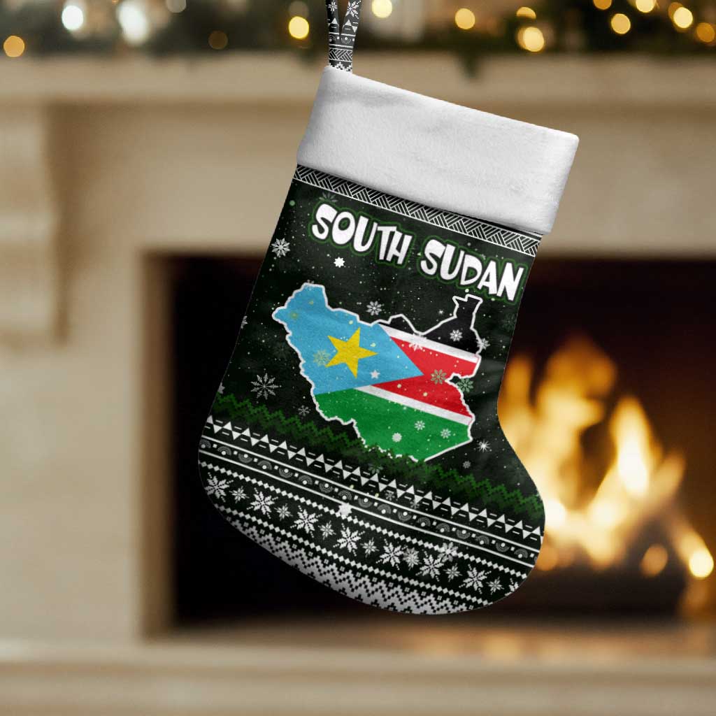 South Sudan Christmas Stocking with National Map, Flag Colors, and Sleeping Rhino Motif - Wonder Print Shop