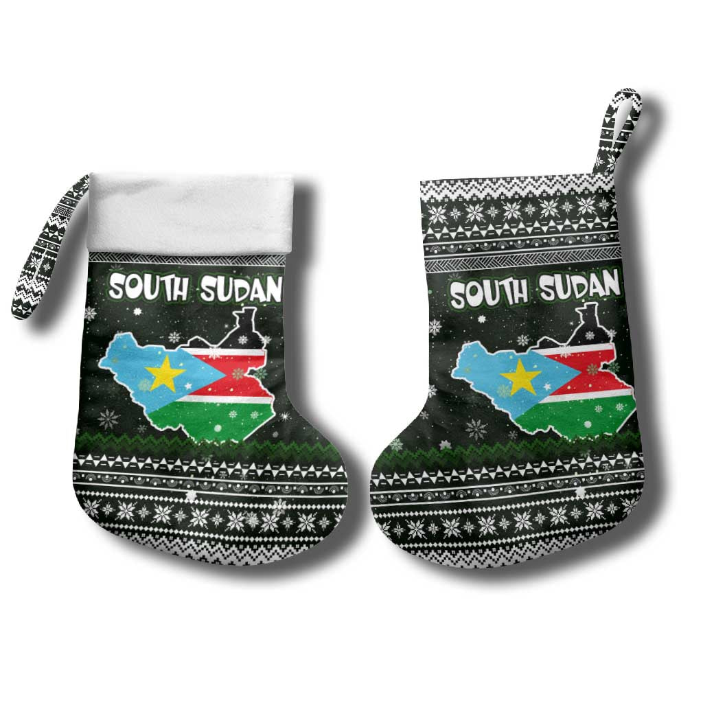 South Sudan Christmas Stocking with National Map, Flag Colors, and Sleeping Rhino Motif - Wonder Print Shop