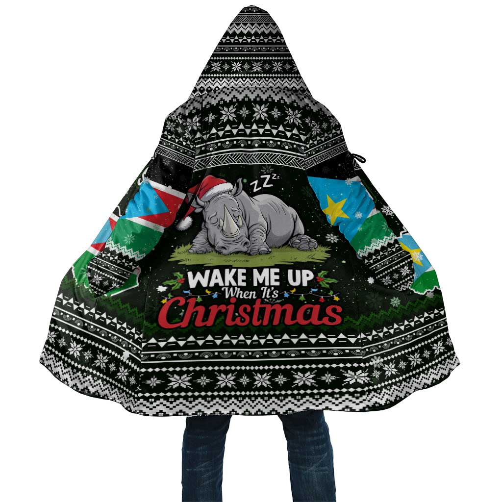 South Sudan Christmas Cloak with National Map, Flag Colors, and Sleeping Rhino Motif - Wonder Print Shop