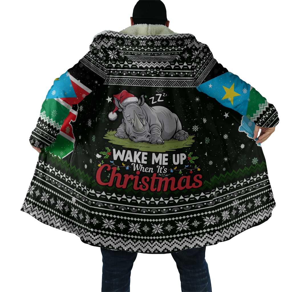 South Sudan Christmas Cloak with National Map, Flag Colors, and Sleeping Rhino Motif - Wonder Print Shop