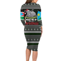South Sudan Christmas Family Matching Long Sleeve Bodycon Dress and Hawaiian Shirt with National Map, Flag Colors, and Sleeping Rhino Motif - Wonder Print Shop