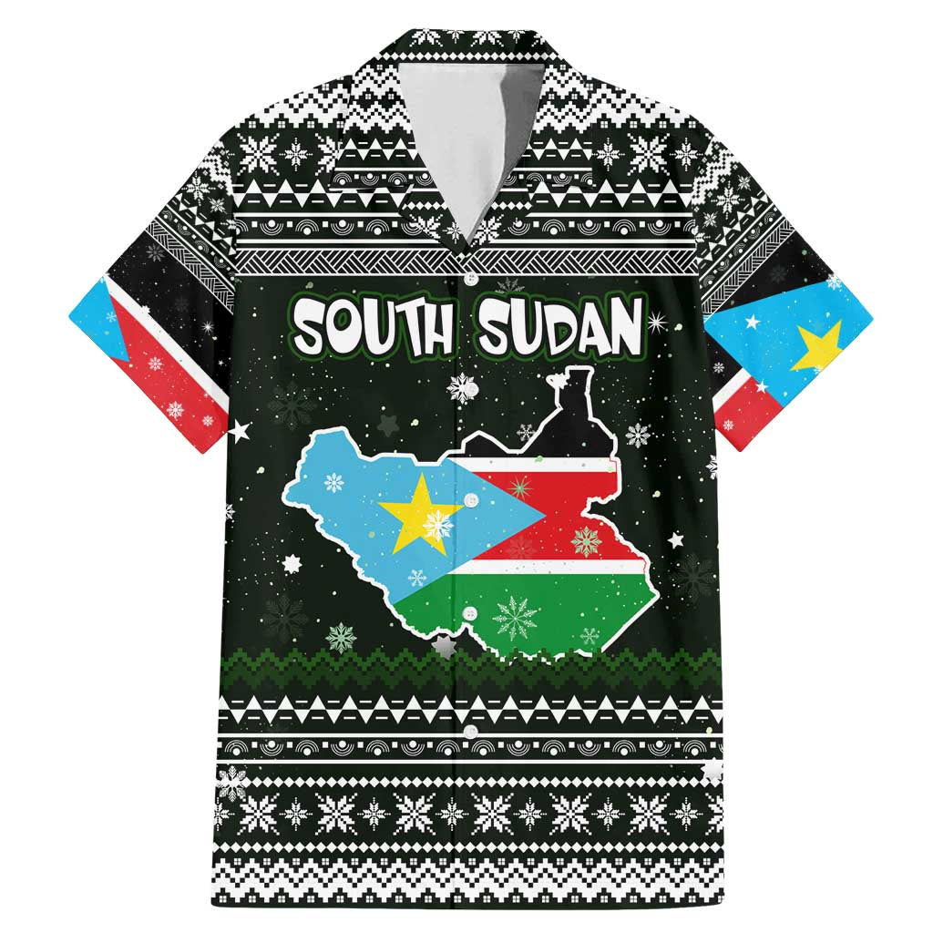 South Sudan Christmas Family Matching Mermaid Dress and Hawaiian Shirt with National Map, Flag Colors, and Sleeping Rhino Motif - Wonder Print Shop