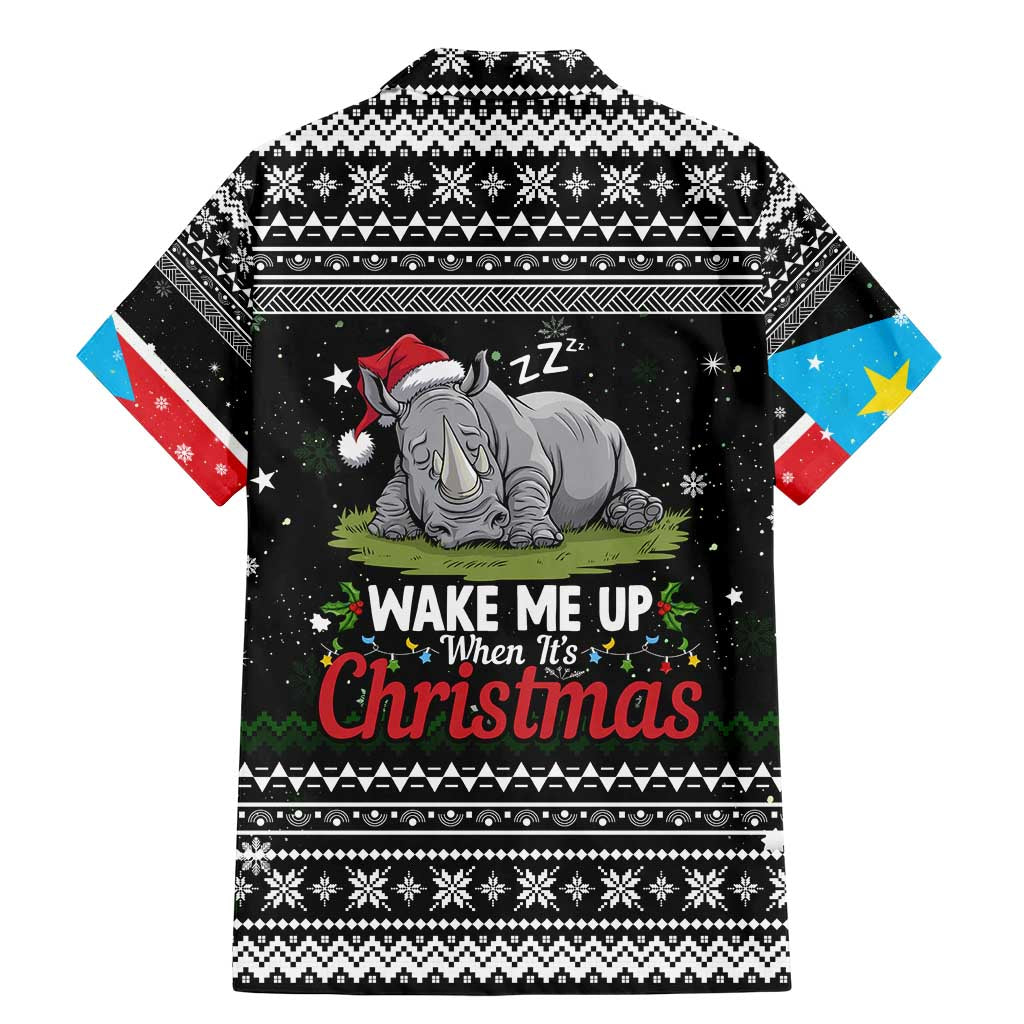 South Sudan Christmas Family Matching Mermaid Dress and Hawaiian Shirt with National Map, Flag Colors, and Sleeping Rhino Motif - Wonder Print Shop